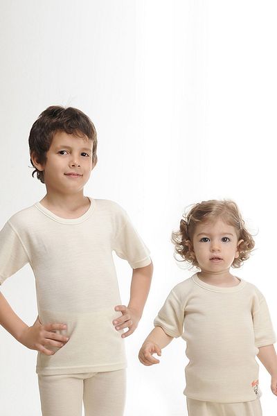 Hasyün 500 Παιδικό Unisex Μάλλινο Κοντομάνικο Κρέμα εσώρουχο