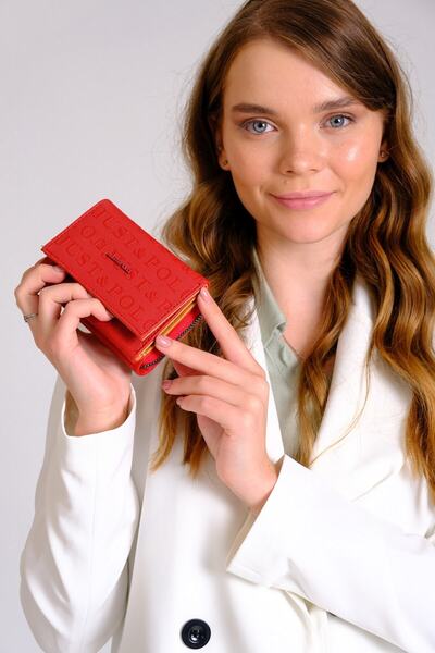 Just Polo Women's 6 Cards 1 ID Compartment Embossed Printed Vegan Wallet with Snap and Zipper Closure