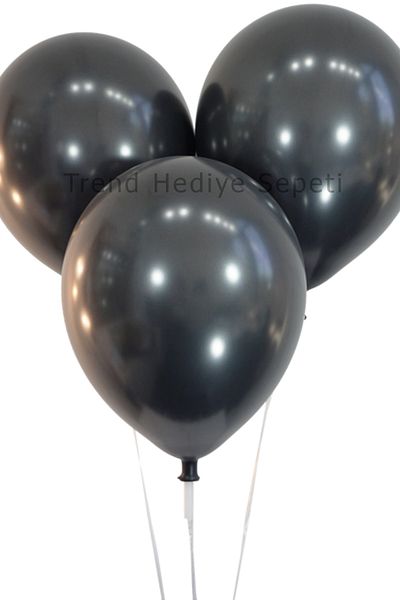 Trend Hediye Sepeti 12 Inch Metallic Black Balloon Pack of 10