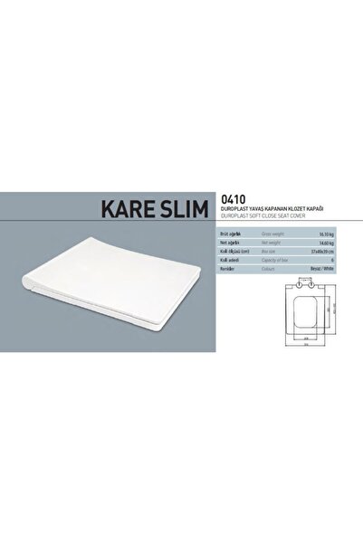 NKP Kare Slim Duroplast Metal Menteşeli Yavaş Kapanır Klozet Kapağı