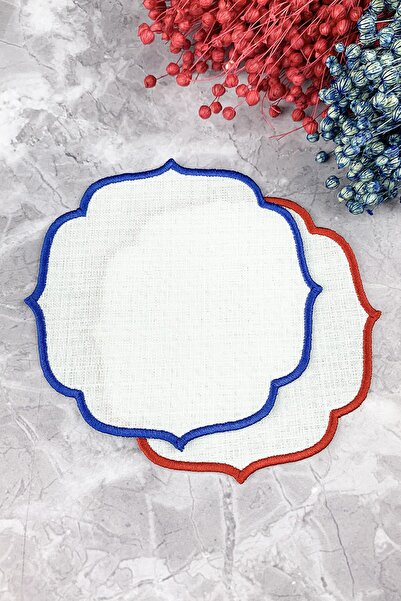 WEARE2 Șervețele de cocktail brodate, colorate roșu și albastru, set de 2