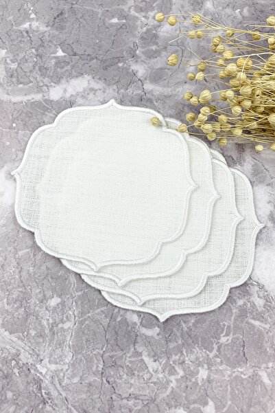 WEARE2 Șervețele de cocktail din 4 piese, cu efect de in, brodate, de culoare...