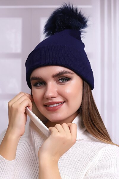 Deafox Жіноча шапка з синім помпоном