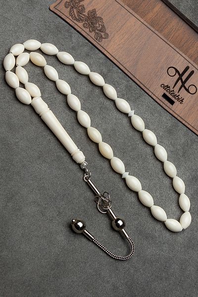 OTTOTESBİH Ανδρικές φούντες Süleymaniye 7x11mm Ροζάριο από κόκκαλο καμήλας κομμένο σε κριθάρι