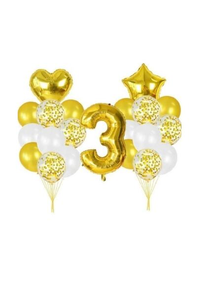 Dipak Gold Color 3 Year Old Balloon Set