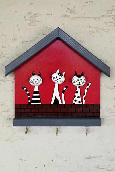 Binbir Trend Kedili Anahtarlık Anahtar Askısı Ve Taş Boyama, Ahşap Duvar Süsü...