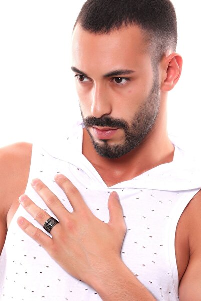 LABALABA Men's Metallic Anthracite Lacquer Plated Adjustable Weave Printed Ring