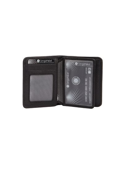 CENGİZ PAKEL Genuine Leather Small Size Black Men's Wallet + Keychain Set