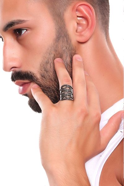 LABALABA Men's Metallic Anthracite Lacquer Plated Adjustable Bohemian Ring