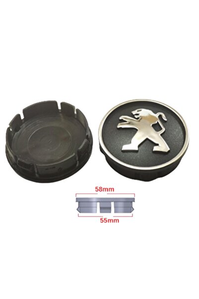 Kapak Dünyası Peugeot Jant Göbeği 58-55mm Black-silver 4'lü Takım