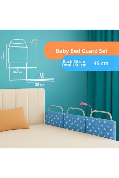 yatella New Generation Bed Barrier 50 X 40 cm Blue Star (3 Pieces) - with Wire Mesh