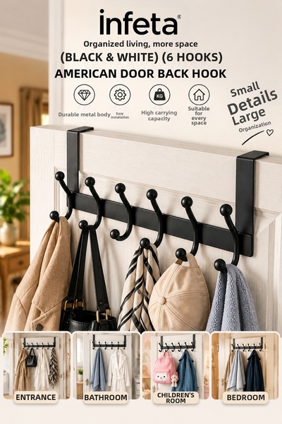 İnfeta Black 6-Arm Metal American Door Hanger with Ball Joint, Over-The-Door ...