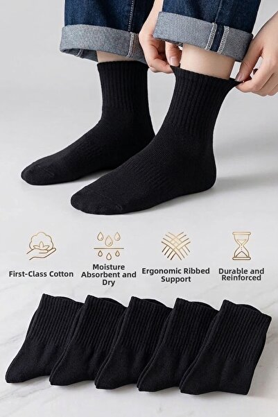 Esinti Unisex Plain College Black Socks 5 Pairs Socket Socks