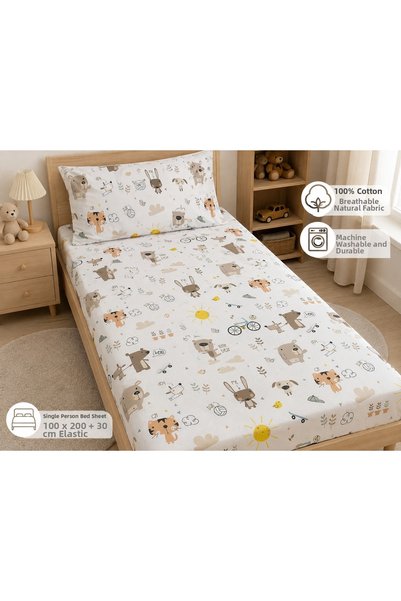NURLATEX HOME COLLECTİON Economical twin size fitted sheet set for kids, 100x200 cm, 2 fitted sheets + 2 pillowcases