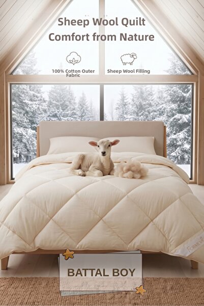 Formeya King Size 100% Natural Lamb Wool Quilt with Cotton Cover, Odorless, A...