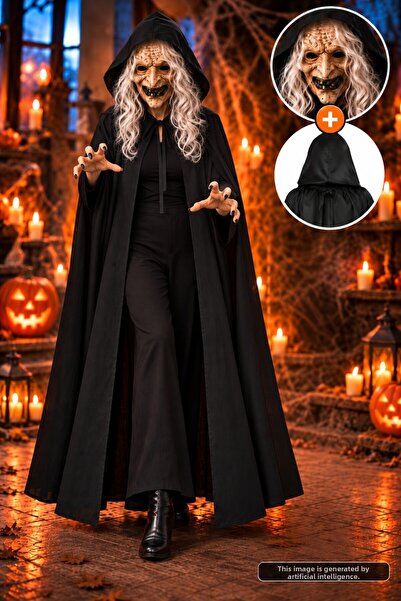 TOYFEST مجموعة أزياء الهالوين 120 سم عباءة سوداء وقناع خفاش أرجواني وقبعة متأ...