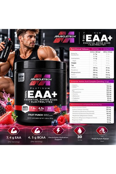 MUSCLETECH Platinum 100% Eaa+ Essential Amino Acids + Electrolyte 393 g