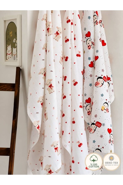 Fulya Tuhafiye 100% Cotton 3-Piece Muslin Baby Blanket Set Oeko-Tex Certified Muslin Blanket 80 X 90 cm