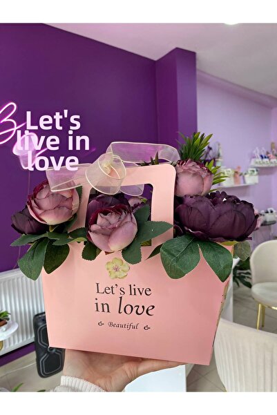Buketim Seninle Geantă mov cu design floral, cadou pentru profesor, cadou pen...