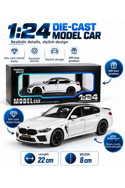 PONİKİDO Bmw M5 1:24 Scale Diecast Metal Model Car 22 cm – Openable Doors, Ho...