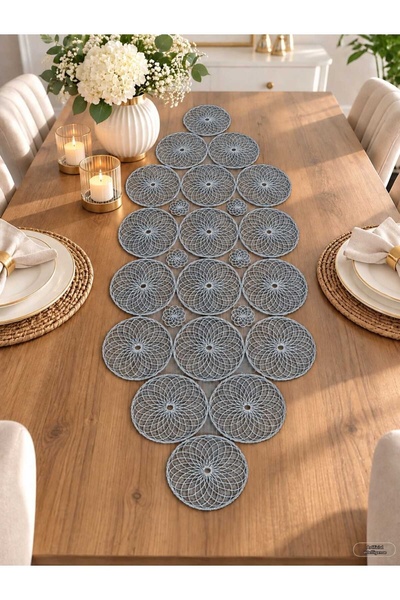 Lena Maison Honeycomb Lace Runner/Table-Console Cover Gray 35X105 cm