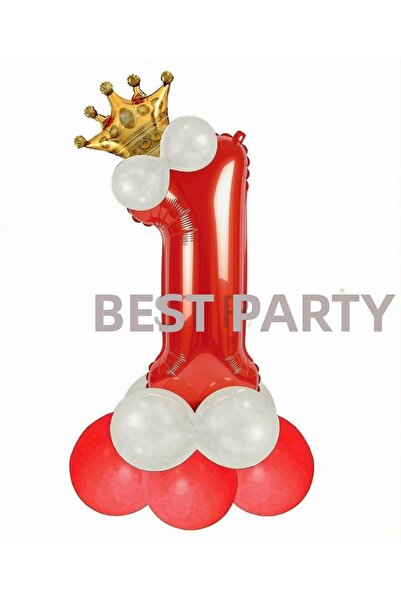 BEST PARTİ Red Number Crown Latex Balloon Birthday Set Age-1