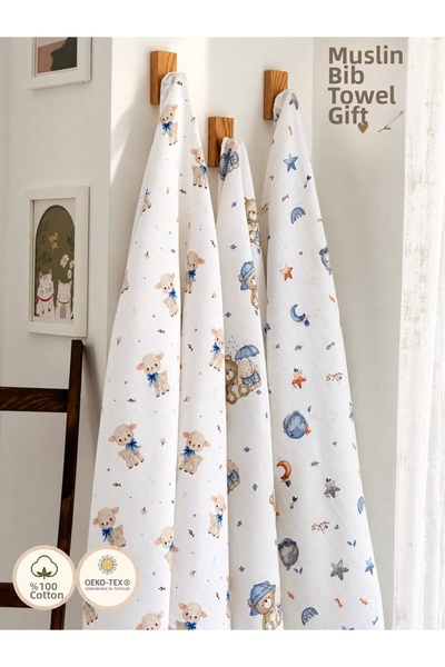 Fulya Tuhafiye 100% Cotton 3-Piece Muslin Baby Blanket Set Oeko-Tex Certified...