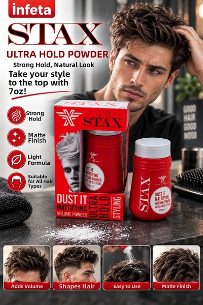 İnfeta 20 جرام من مسحوق تصفيف الشعر STAX Wax Ultra Hold، علبة حمراء، تثبيت قو...