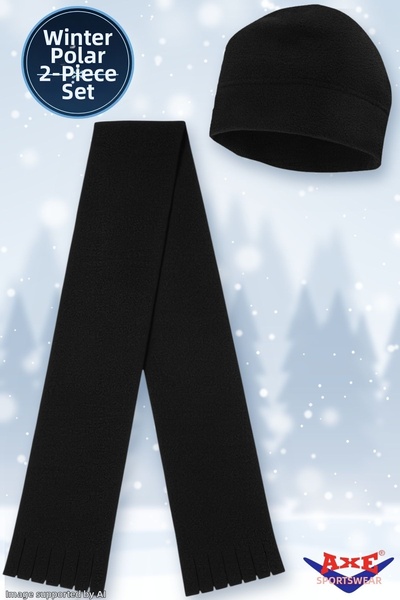 AXE SPORTSWEAR Winter Black Fleece Set of 2 Scarf + Beanie Outdoor Cold Weath...