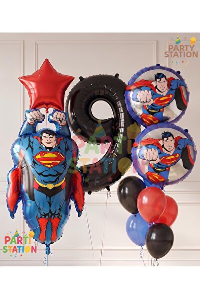 Parti Station Superman Concept 9 Year Old Balloon Set - 11 Piece Superman Bir...