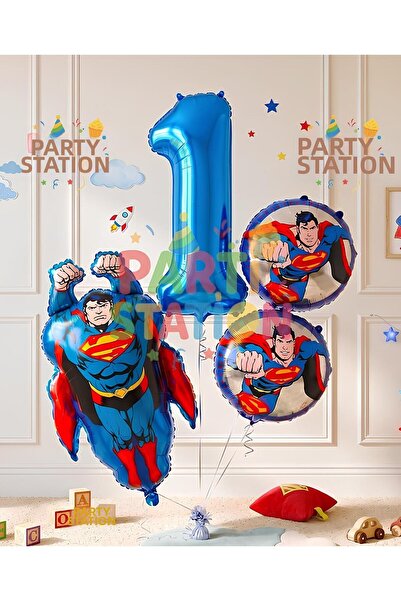 Parti Station Superman Theme 1 Year Old Balloon Set - 4 Piece Superman Birthd...