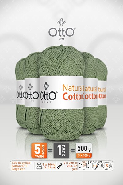 OTTO LINE قطن طبيعي • أخضر (6052) • عبوة من 5 × 100 جرام / 200 متر • 2 مم • خ...