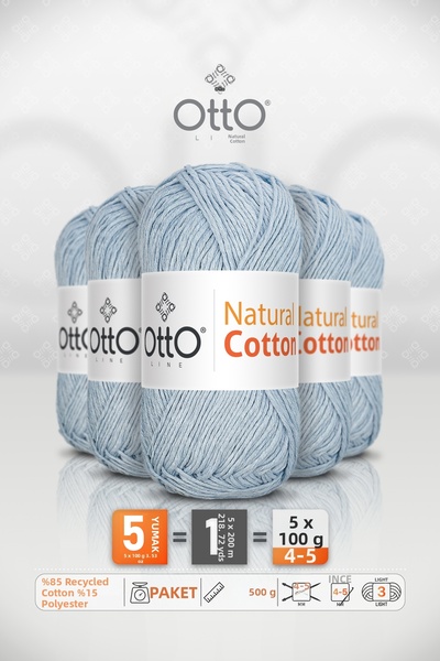 OTTO LINE Natural Cotton • Baby Blue (6040) • 5-Pack × 100 Gr / 200 m • 2 mm ...