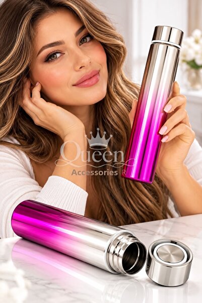 QUEEN AKSESUAR Luxurious Fuchsia Silver Gray Gradient Shiny Metallic Slim Thi...