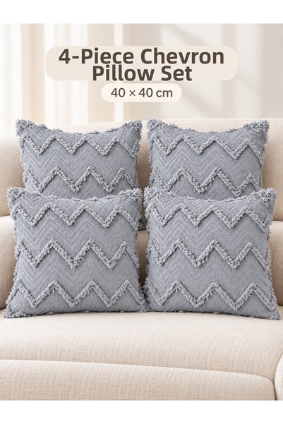 coverbox Zigzag Patterned Chenille Jacquard Woven Decorative Throw Pillow Cushion Cover with Hidden Zipper Single 40X40 cm Set of 4