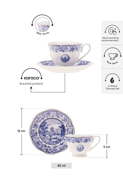 Karaca Blue Odyssey 6-Piece Coffee Cup Set 80 ml