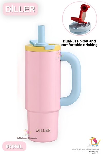 Vagonlife Diller 950 ml Single Lid Dual Use Straw/Comfortable Drinking Steel ...