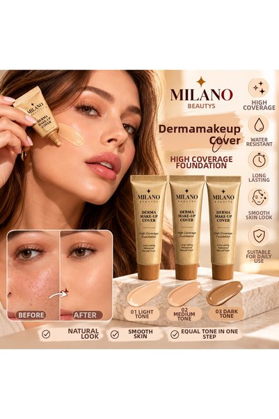 MİLANO BEAUTYS Derma Make-Up Cover High Coverage Foundation – Smooth Skin Appearance
