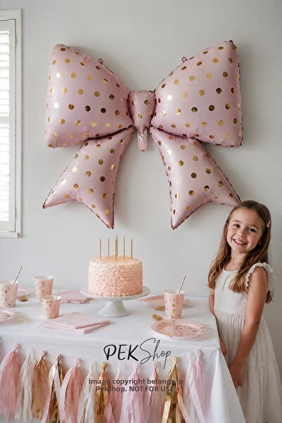PEKSHOP Gold Polka Dot Pink Bow Foil Balloon