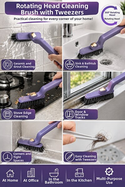İnfeta Multi-Purpose Joint Corner and Rail Cleaning Brush with Rotating Head and Tweezers