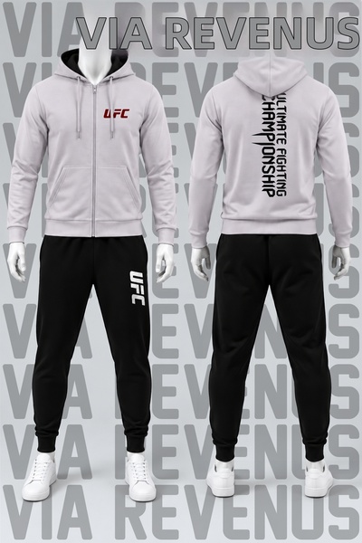 Vordevia Ultimate Fighting Printed Zippered Hooded Tracksuit Set