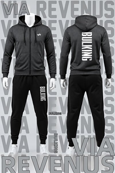 Vordevia Bulking Printed Zippered Hooded Tracksuit Set