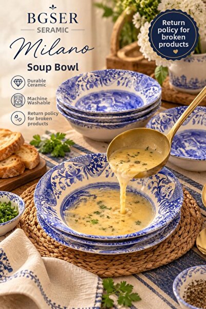 ers erbaşlar Milano Blue 6-Piece Luxury Soup Bowl Set