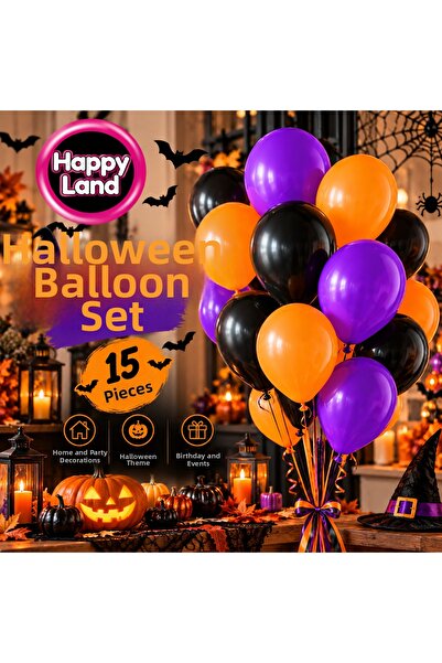 Happyland 15 قطعة من بالونات حفلات الهالوين باللون الأرجواني والأسود والبرتقا...