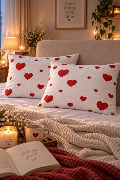 Cottessia Home Red Heart Pattern 2-Piece Pillowcase Romantic Pattern 50X70 Co...