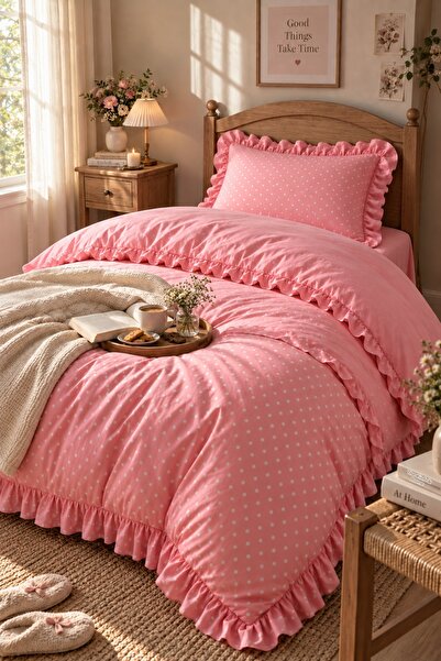 Cottessia Home طقم غطاء لحاف مفرد بتفاصيل كشكشة 160x200 (بدون ملاءة)