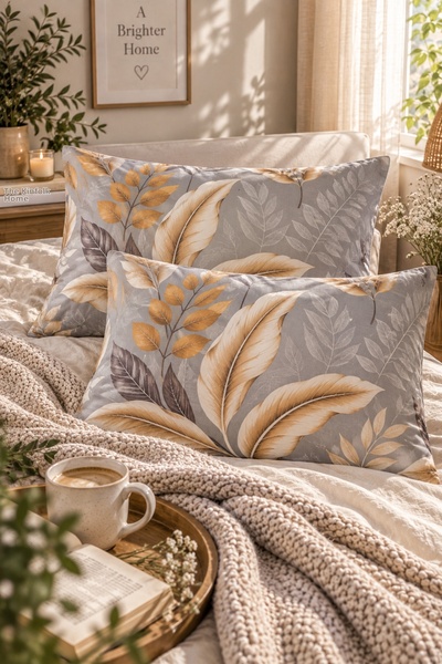 Cottessia Home Modern Leaf Patterned 2-Piece Pillowcase 50X70 cm Cotton