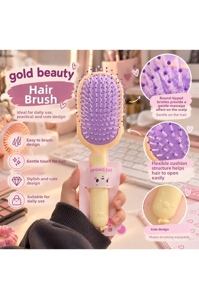 Gold Beauty Hair Combing Brush – Flexible Hair Detangling Comb with Round Tip
