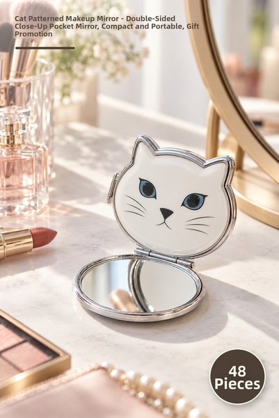 Yenilig 48 Pieces Cat Patterned Makeup Mirror – Double-Sided Zooming Pocket M...