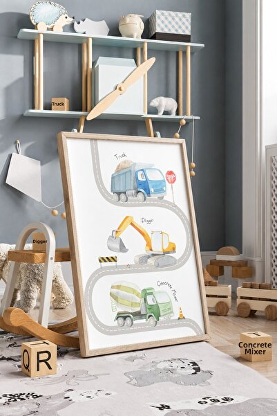 KEYFHOME Camion și utilaje de construcții cu cadru MDF Tablou Poster Cadou pe...
